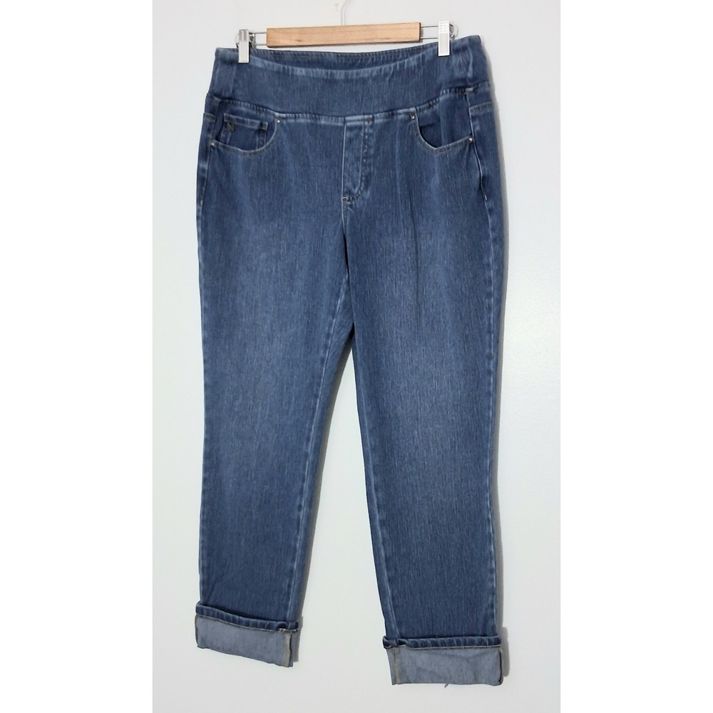 Belle by Kim Gravel Jeans Size 14 Blue Flexibelle Cuffed Ankle Pockets Pre-owned